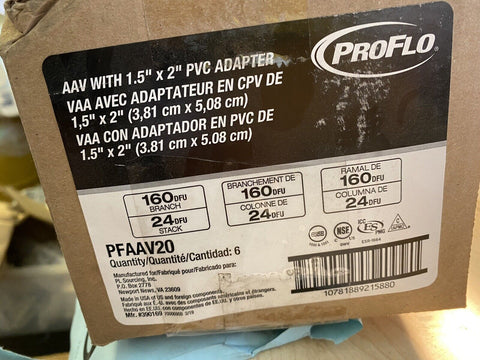 NEW PFAAV20 PROFLO AAV 1.5' X  2"    DFU BRANCH 24  160 STACK ( 6 PER LOT )