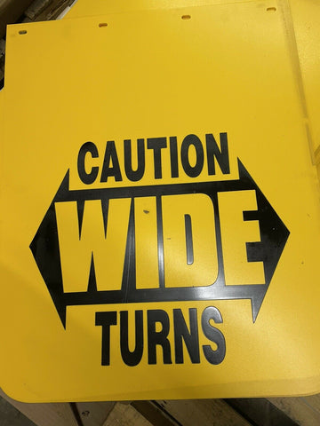 NEW Caution Wide Turns 24" x 30" Yellow & Black Semi Truck Mud Flaps-Pair-Mega Mart Warehouse