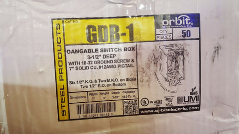 (CASE OF 50) OBRBIT GDB-1 3-1/2” DEEP, GANGABLE 1-GANG SWITCH BOX WITH EARS ONLY-Mega Mart Warehouse-Ultimate Unclaimed Freight Buyer and Seller Specialists