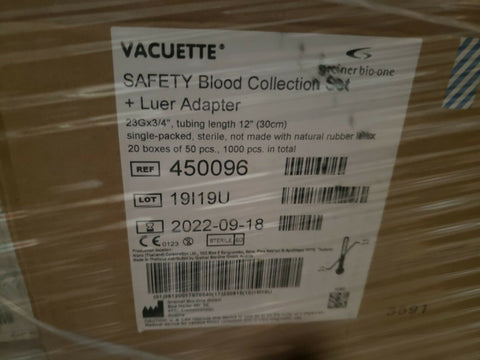 VACUETTE Safety Blood Collection Set w/Luer Adapter 450096, 20 BOXES OF 50, 1200-Mega Mart Warehouse-Ultimate Unclaimed Freight Buyer and Seller Specialists