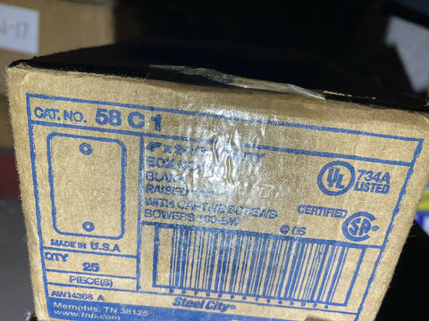 NEW 58 C1 THOMAS& BETTS 4 x 2-1/8 in. Utility Box Cover, Steel, Raised 1/4 in.