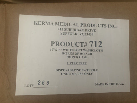 NEW Kerma 712 10"x13" Latex Free Disposable Washcloths, White (500 PC LOT)