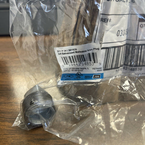 (CASE OF 10) 311 P-34, 201839, 3/4" GALVANIZED MALLEABLE IRON PLUG