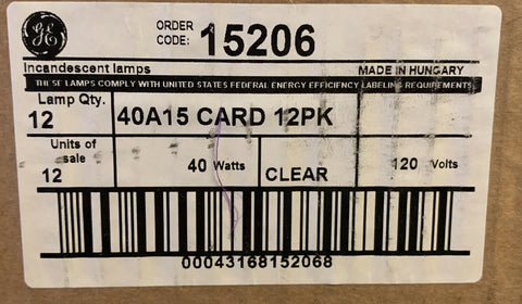 GE 15206-12 40-Watt Appliance Light A15 Light Bulb (3 boxes of 12-Pack)