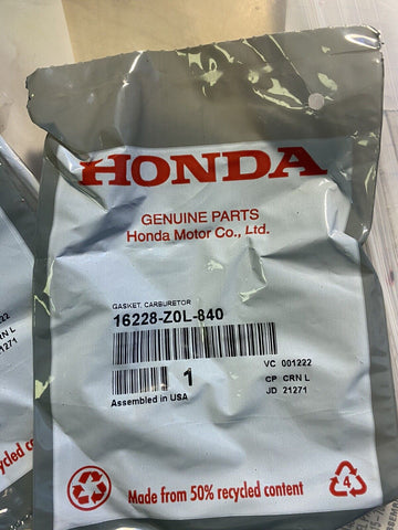 BRAND NEW GENUINE OEM HONDA PART # 16228-Z0L-840 CHOKE SIDE CARB GASKET