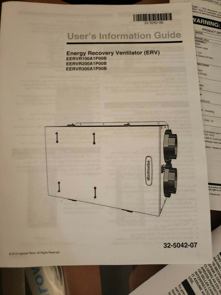 NEW TRANE ENVIROWISE ENERGY RECOVERY VENTILATOR EERVR100A1P00B ERV