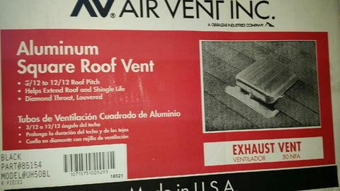 85154 - UH50BL Square Aluminum Roof Mounted Vent, Black-Mega Mart Warehouse-Ultimate Unclaimed Freight Buyer and Seller Specialists