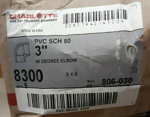 BRAND NEW CHARLOTTE 3" 90 DEGREE ELBOW 8300 806-030