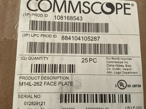 NEW 25 M14L-262 108168543 COMMSCOPE L Type Flush Mounted Faceplate 4-Port White-Mega Mart Warehouse-Ultimate Unclaimed Freight Buyer and Seller Specialists