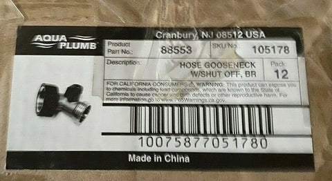 BRAND NEW 88553 AQUA PLUMB HOSE GOOSENECK W/SHUT OFF, BR 12 PACK