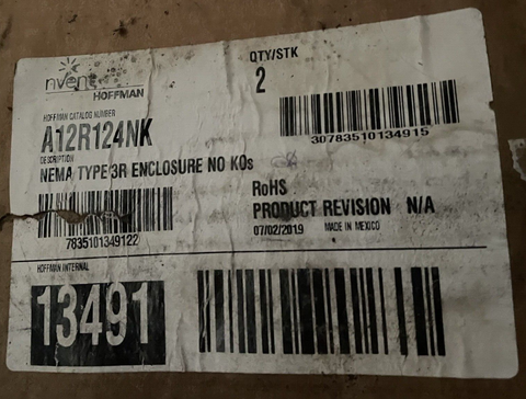 (2) HOFFMAN Screw-Cover Drip-Shield Type 3R no Knockouts, A12R124NK Gray Steel