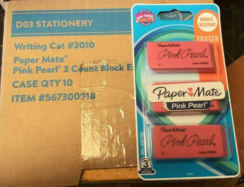 (10 PACKS OF 3) NEW Paper Mate Pink Pearl Erasers Large 70501-Mega Mart Warehouse-Ultimate Unclaimed Freight Buyer and Seller Specialists