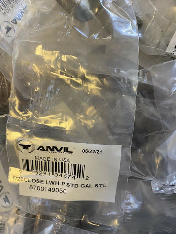 NEW 8700149050 Anvil Beck 1/2 in. MPT Galvanized Steel Close Nipple (25PER LOT)