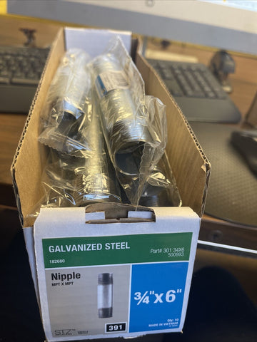 (CASE OF 10) 301 3/4x6" GALVANIZED STEEL NIPPLE MPT X MPT **FREE SHIPPING**