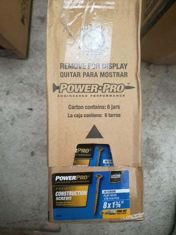 (6 BOXES/CASE) POWER PRO PREMIUM CONSTRUCTION SCREWS FLAT HEAD 8X1-3/4", 175CT-Mega Mart Warehouse-Ultimate Unclaimed Freight Buyer and Seller Specialists
