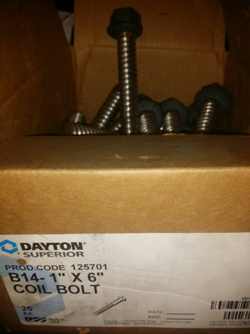B14 COIL BOLTS - Dayton Superior CONCRETE 1" X 6" (25 BOLTS)-Mega Mart Warehouse-Ultimate Unclaimed Freight Buyer and Seller Specialists
