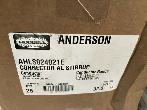 (25 PC CASE) HUBBELL Connector AL Stirrup Clamp, Aluminum, 3-1/2 in. AHLS024021E-Mega Mart Warehouse