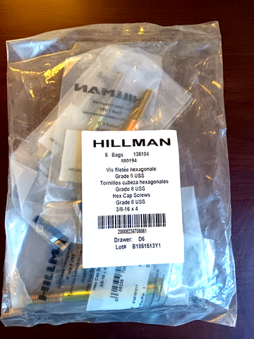 NEW HILLMAN 880194 HEX CAP SCREWS 3/8-16 X 4.