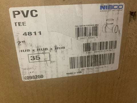 NEW Nibco K098250 - 4811 2" Sanitary Tee (35 PC BOX)