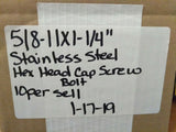 NEW 5/8-11 x 1-1/4” Stainless Steel Hex Head Cap Screw Bolt 10 Pcs.-Mega Mart Warehouse-Ultimate Unclaimed Freight Buyer and Seller Specialists