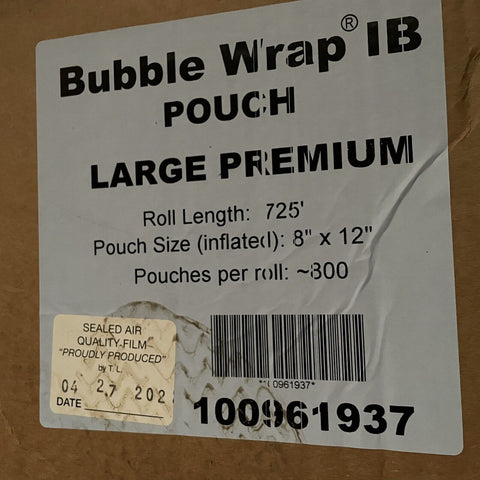 BUBBLE WRAP IB POUCH LARGE PREMIUM (800CT) 8"X12", 725 FT  #100961937
