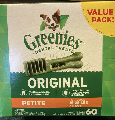 NEW (box of 5 300 Count Greenies Petite Natural Dental Dog Treats, 36 oz. Pack-Mega Mart Warehouse-Ultimate Unclaimed Freight Buyer and Seller Specialists