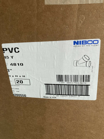 NIBCO 4810 3" DWV PVC Wye K090550 (CASE OF 20 PER LOT)-Mega Mart Warehouse