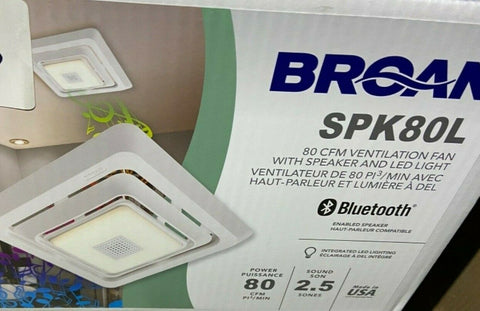 NEW BROAN SPK80L Bathroom Fan,Duct 4" dia.,1 Speed BLUETOOTH-Mega Mart Warehouse-Ultimate Unclaimed Freight Buyer and Seller Specialists