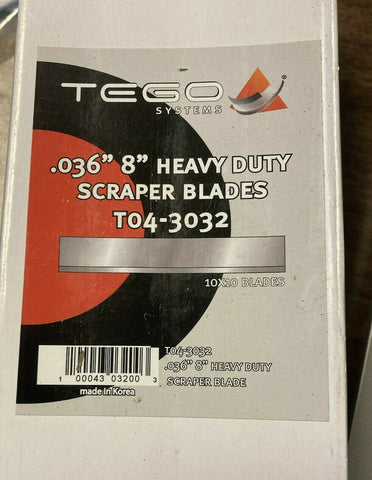 NEW (LOT OF 100 BLADES)Tego T04-3032 Heavy Duty Scraper Blades 8" .036"-Mega Mart Warehouse