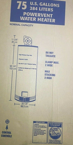 NEW Rheem 75 Gallon LP Gas Residential Power Vent Water Heater FREE SHIPPING-Mega Mart Warehouse-Ultimate Unclaimed Freight Buyer and Seller Specialists