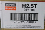 100 Pk Simpson Strong-Tie Galv Steel 18 Ga Rafter To Top Plate Brace tie H2.5T