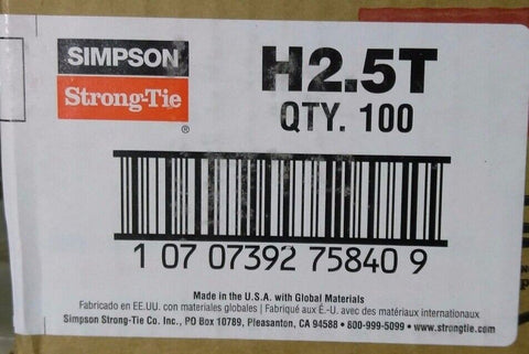 100 Pk Simpson Strong-Tie Galv Steel 18 Ga Rafter To Top Plate Brace tie H2.5T