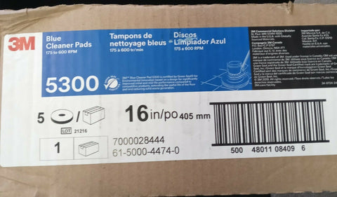 NEW 3M 5300 Scrubbing Pad,16 In,Blue,Pk5 50048011084096