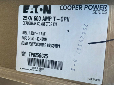 EATON COOPER TP625GG25 600A DEADBREAK CONNECTOR KIT T-OPII-Mega Mart Warehouse-Ultimate Unclaimed Freight Buyer and Seller Specialists