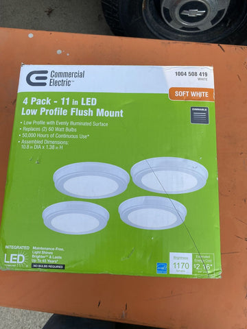 NEW Commercial Electric 11" White Integrated LED Flush Mount - Pack of 4