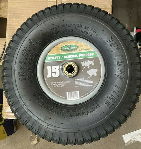 (4 PER ORDER) NEW FARM AND RANCH 15" TIRE PNEUMATIC 300 IB LOAD 3/4" BORE SIZE-Mega Mart Warehouse