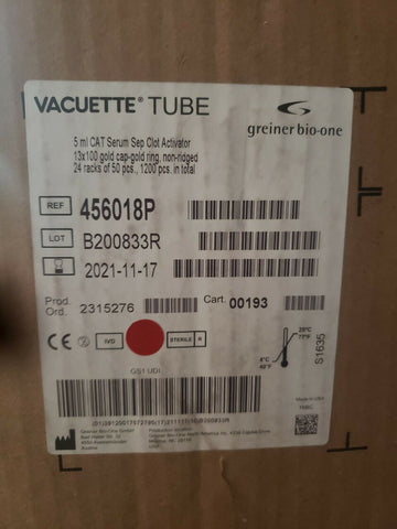 Greiner Bio-One Vacuette Tubes 456018P 24 Individual Racks Of 50 (1200 Tubes)-Mega Mart Warehouse-Ultimate Unclaimed Freight Buyer and Seller Specialists