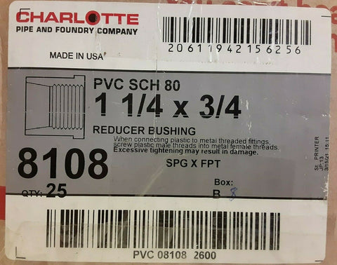 NEW charlotte reducer bushing 8108,838-167 (1 case of 25 per order)