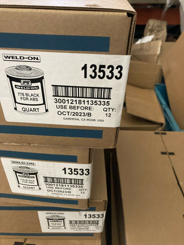 IPS WELD-ON 778, 1 QUART, BLACK FOR ABS PLASTIC PIPE CEMENT (12-1 QUART/CASE)-Mega Mart Warehouse-Ultimate Unclaimed Freight Buyer and Seller Specialists