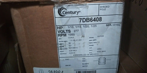 (1) Century S88-281 277v 1ph 1.7 amp 1050 rpm 42y frame fan blower Motor 7DB6408-Mega Mart Warehouse-Ultimate Unclaimed Freight Buyer and Seller Specialists